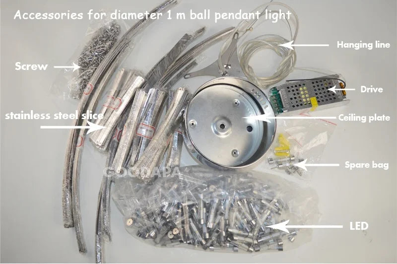 Modern Brief Loft Spark Ball LED Pendant Lighting Fixture Firework Stainless Steel  Remote Control Dimming 110-240V Accessories