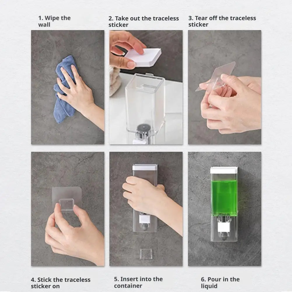 No Drill Wall Mounted Manual Press Soap Dispenser Transparent Soap Bottle Shampoo Dispenser for Bathroom Shower   JJ1587