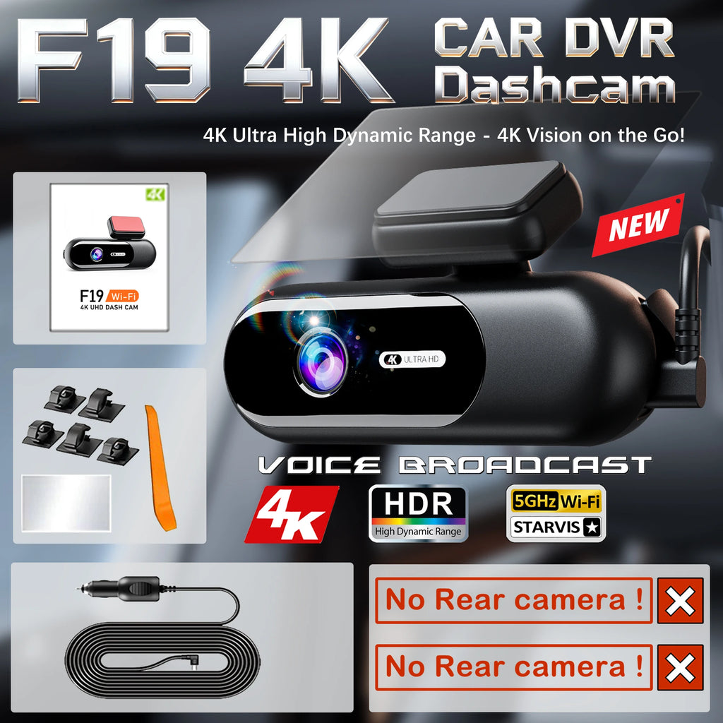 Dash Cam for Cars 4K UHD Recording Front Rear Car Camera HDR Night Vision Recorder Built in Wi-Fi 24H Parking Mode APP Monitor