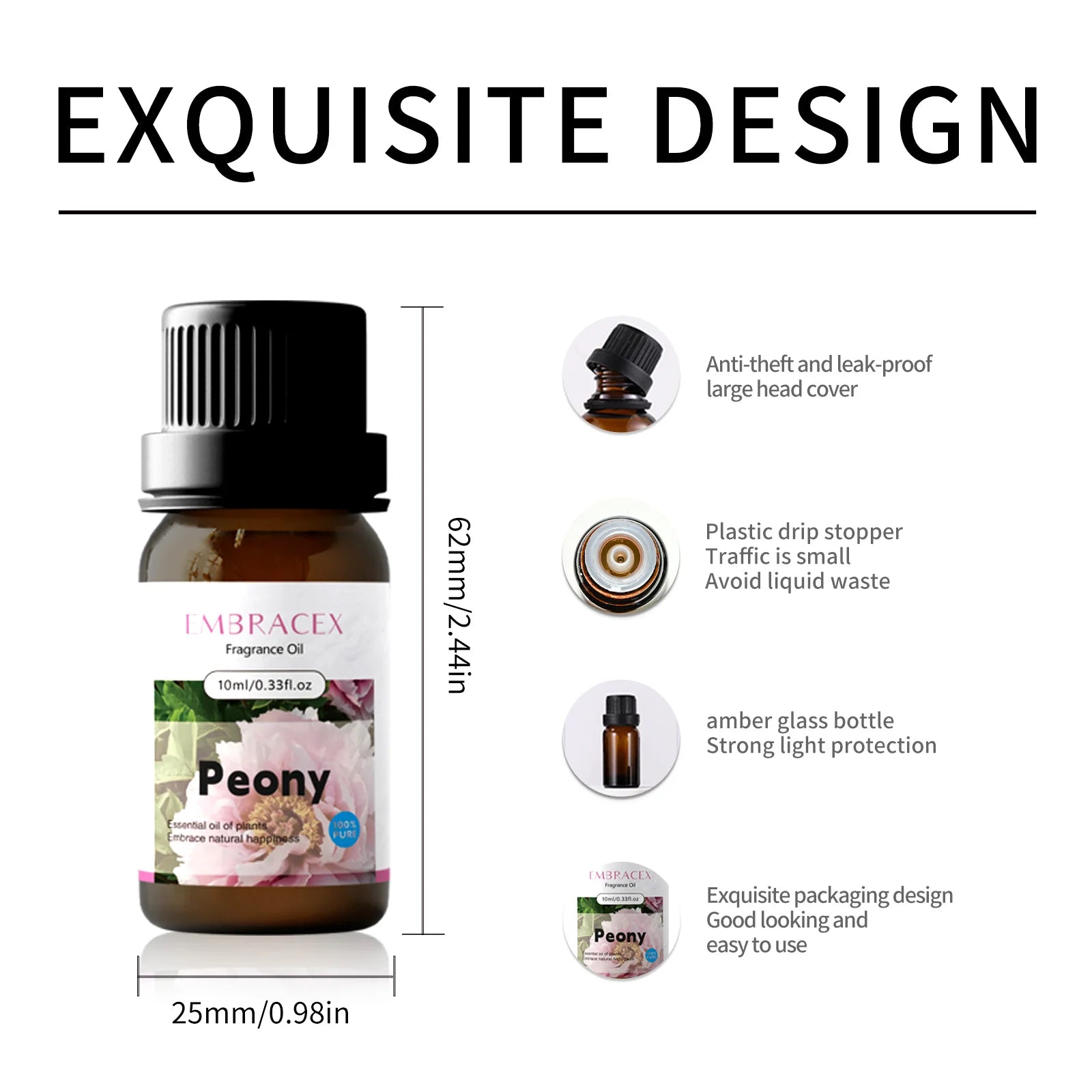10ml Peony Essential Oils Flower perfume car Gifts women's perfumes essential oil car aroma diffuser car air-freshener