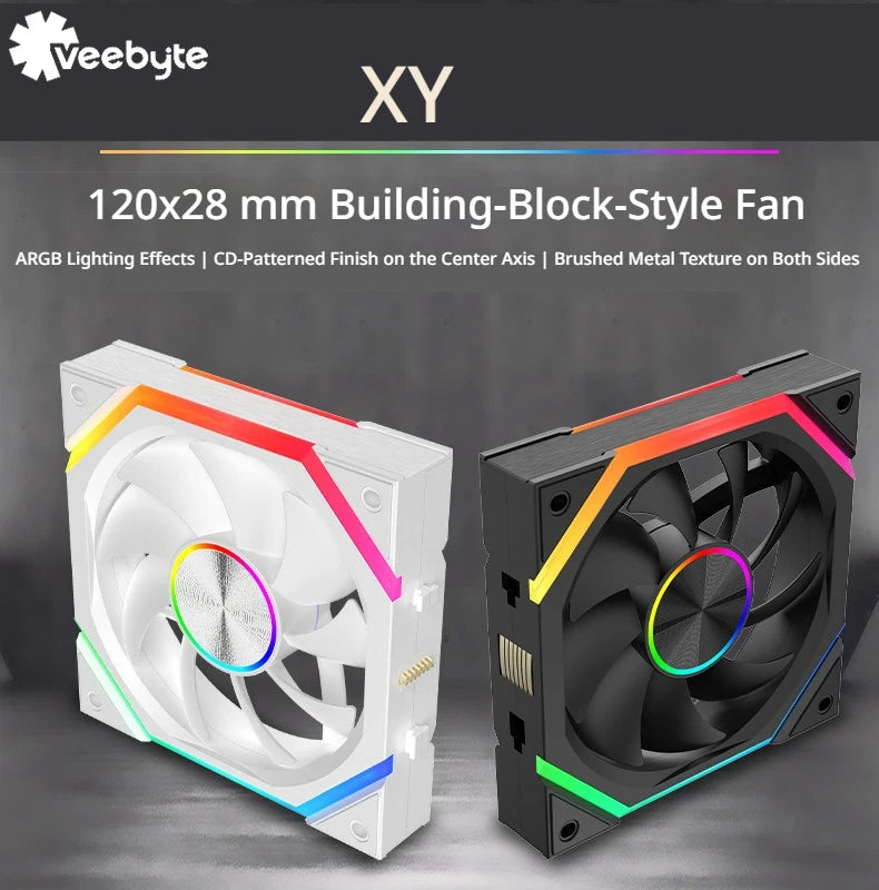Veebyte XY 120/240/360 Building Block Wireless Splicing Fan 120mm PC Fan PWM Speed Control ARGB 12V Large Air Volume Chassis Fan
