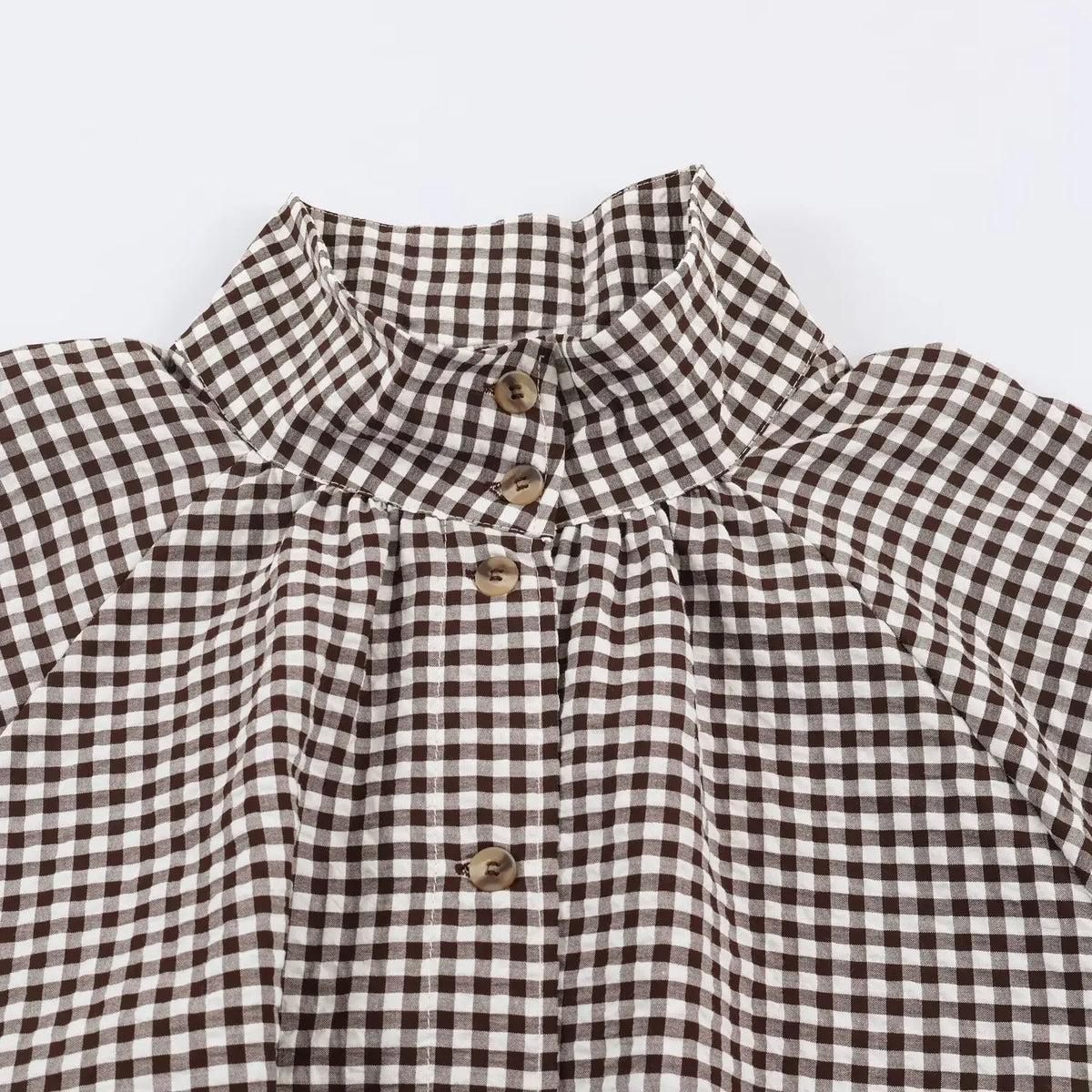 Women's Plaid Jacket, Vintage Gingham Check Coat, Stand Collar Long Sleeve Button Up Outerwear, Loose Casual Autumn Windbreaker