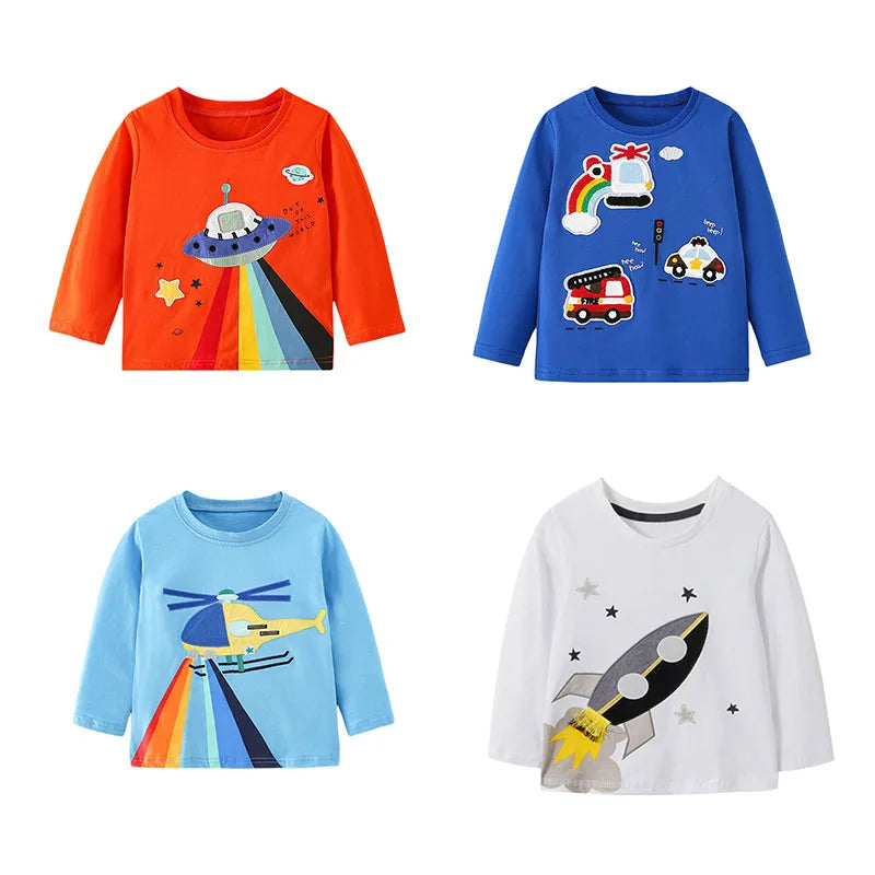 Jumping Meters 2-7T Boys T shirts Cars Embroidery Hot Selling Children's Clothing Long Sleeve Autumn Spring Blouses