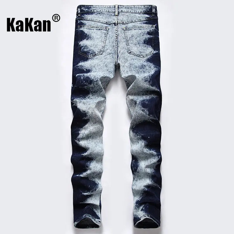 Kakan - New European and American Elastic Slim Fit Jeans for Men, High Street Novelty Deep Blue Long Jeans K36-L007