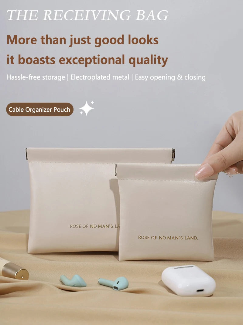 Automatic Closed Purse Bag Mini PU Separate Earphone Charging Cable Storage Bag Portable Zero Wallet Coin Lipstick Storage Bag
