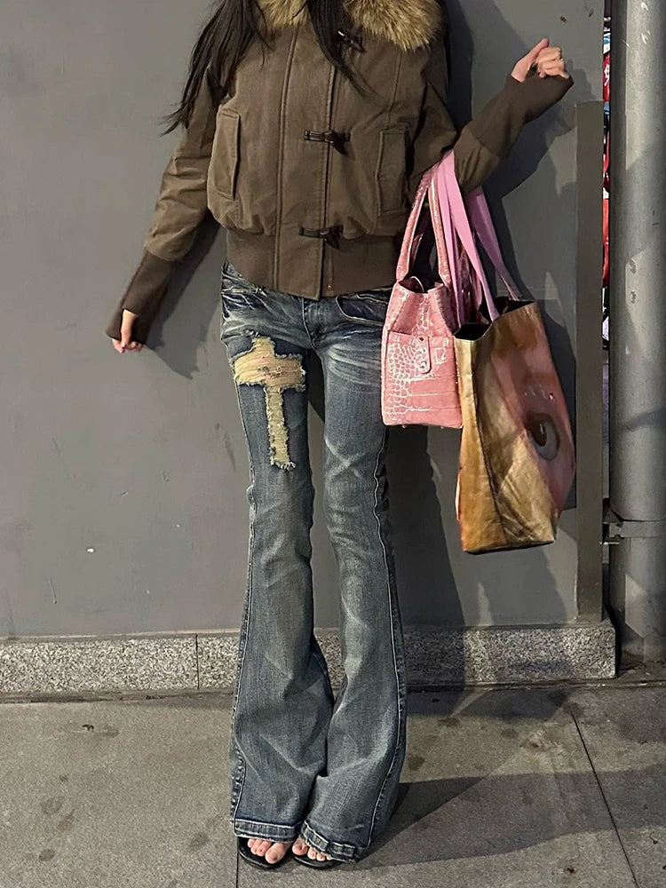Tonngirls 2000s Japanese Jeans Pants Women Low Waist Denim Pant Streetwear American Retro Y2k Trousers Jeans Slim E-girls Jeans
