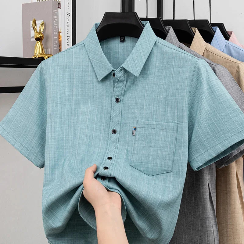 Men Casual Short Sleeve Shirt Anti Wrinkle Quick Dry Comfortable Fabric Business Daily Outdoor Travel Work Wear Blouse