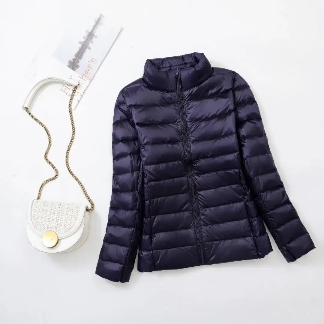 Plus Size Light Down Jacket Women Inner Cloth Autumn Winter Slim Short Stand Collar Warm White Duck Down Coat Women Outerwear