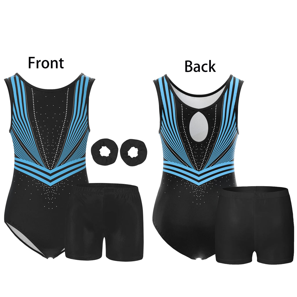 4 Piece Gymnastics Leotards for Girls Sleeveless Athletic Biketard Kids Water-drop Back Unitard Tumbling  Activewear Outfits