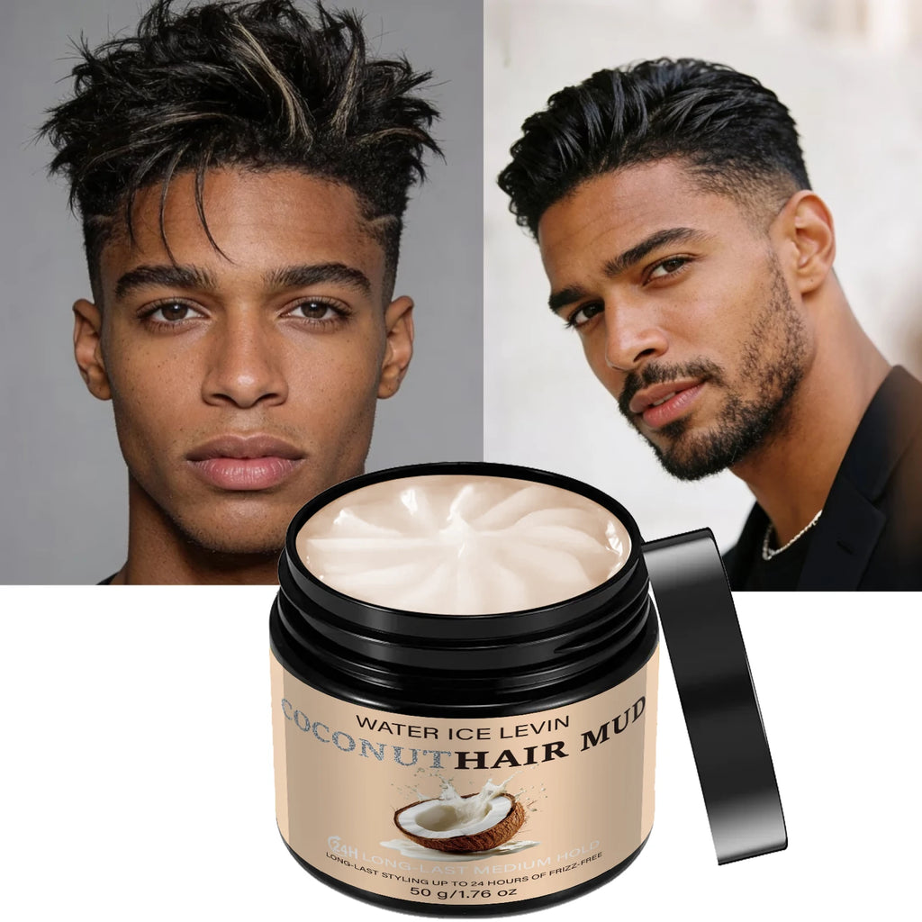 Water Ice Levin Coconut Hair Mud 24H Long Last Medium Strong Hold Water Based Styling Paste 50g