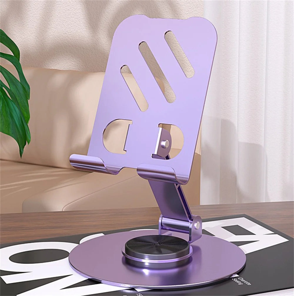 Universal All-Metal Aluminum 360° Rotating Mobile Phone Holder - Folding Double Shaft Design, Stable Anti-Slip Bracket
