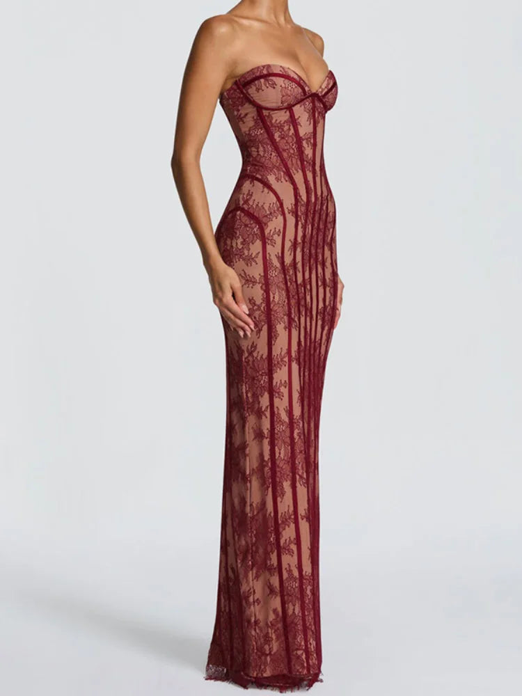 Women Gauze Fishbone Strapless Dress Chic Backless Off-shoulder Waist Cinching Slim Maxi Vestidos 2026 Lady Evening Party Gowns