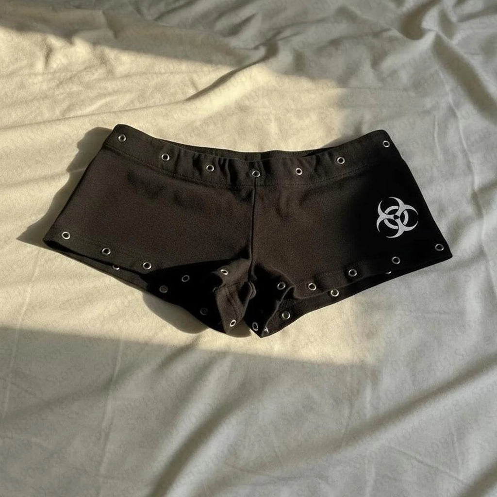 Black Casual Fashion Willow Nail Print Y2K Sexy Slim Fit Versatile Low Waist Gothic Hip-Hop Street Men's and Women's Fashion Emo