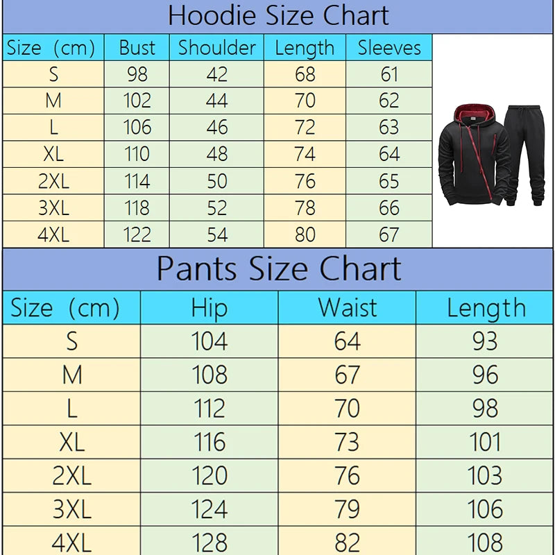 Mens Casual Riding Set 2025 Diagonal Zipper Hoodie with Joggers Urban Streetwear Tracksuit Autumn Winter