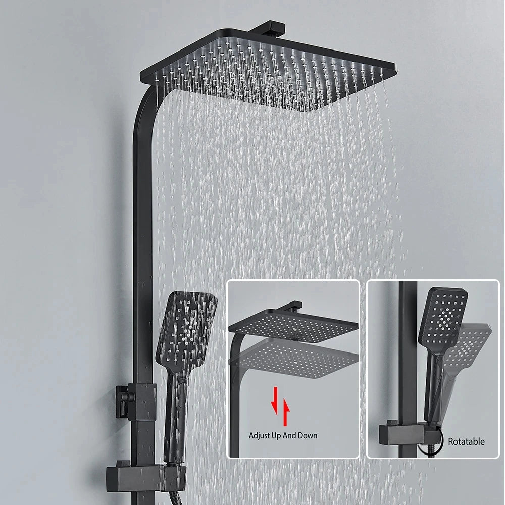 Shower Faucet Set Rainfall 3/4-ways Bathtub Tap With Bathroom Shelf Height Adjust Brass Mixer Crane Hot Cold Water Systems