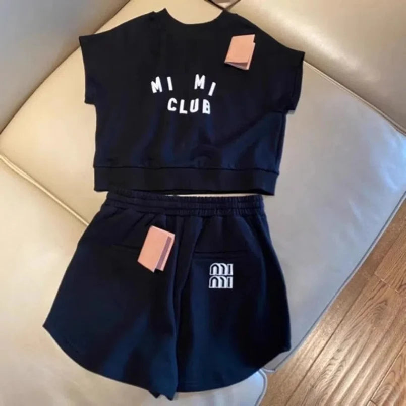 Sports and Leisure Set for Women in Spring and Summer New Korean Version Short Sleeved T-shirt High Waist Short Two-piece Set