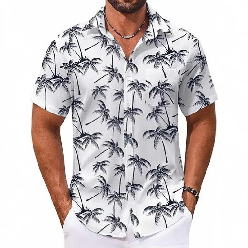 2026 New Beach Surfing Men's Shirt 3D Digital Geometry Hawaiian Printed Short Sleeve Shirt