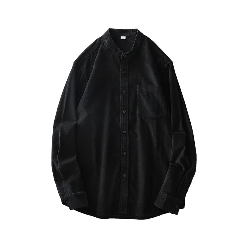 DUKEEN Corduroy Stand Collar Long Sleeve Shirt for Men 100% Cotton Spring and Autumn Casual Men's Clothing