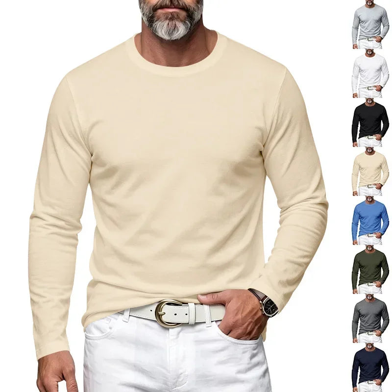Autumn and Winter Men's Thin Casual Crew Neck Pullover Loose Versatile Breathable Commuter Long Sleeve Bottom T-Shirt