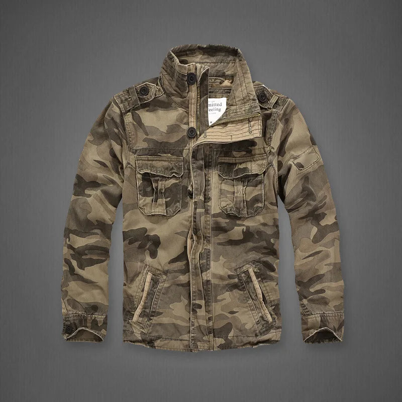 Men Camo Cargo Jacket Autumn Heavyweight Wash Cotton Windbreaker Jacket Military Camouflage Outdoor Sportswear Coat Multi Pocket
