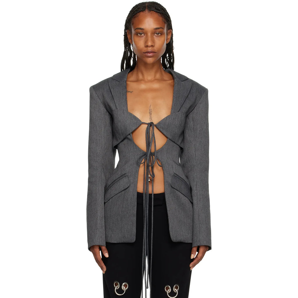 gestring Women Blazer 2025 Spring Fashion Hollow Out Lace Up Sexy Long Sleeve Ladies Black Blazer Coat Women's Slim Suit Jacket