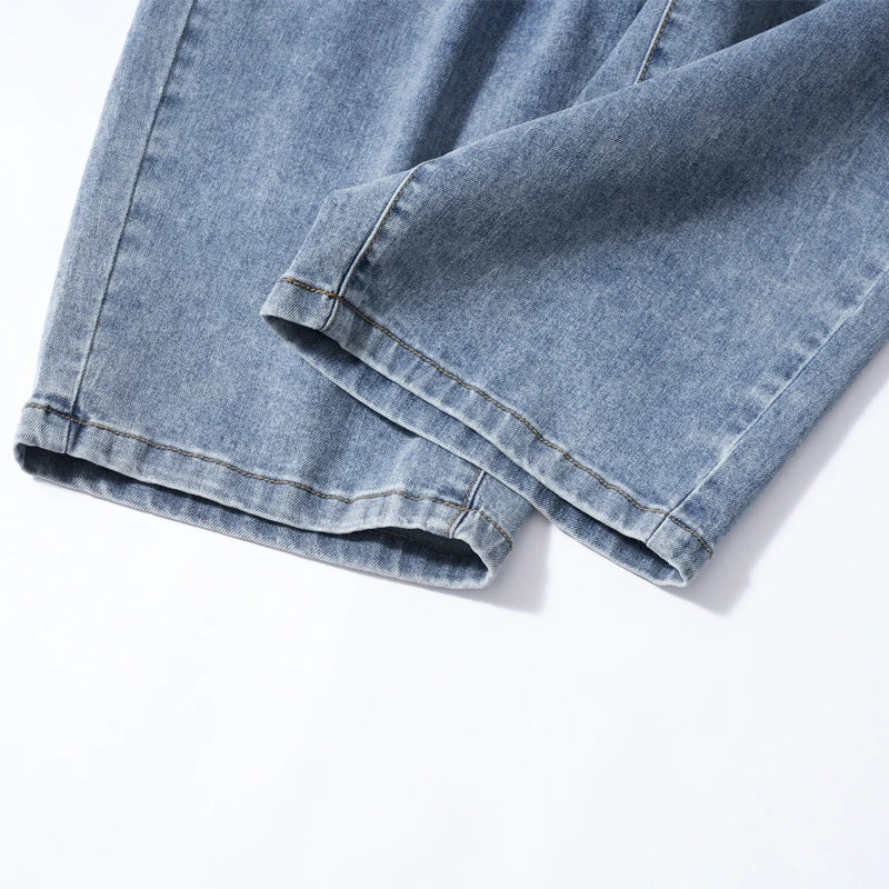 Summer men's six inch shorts over the knee thin straight tube minimalist elastic denim shorts Baggy Jeans Shorts for Men  3/4