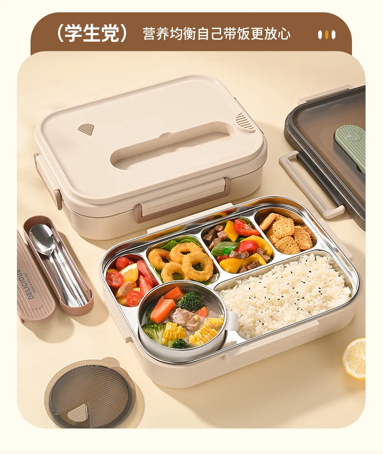 Portable Insulated Stainless Steel Lunch Box for Office Workers And Students Sealed Bento with Microwave Heating Food Container
