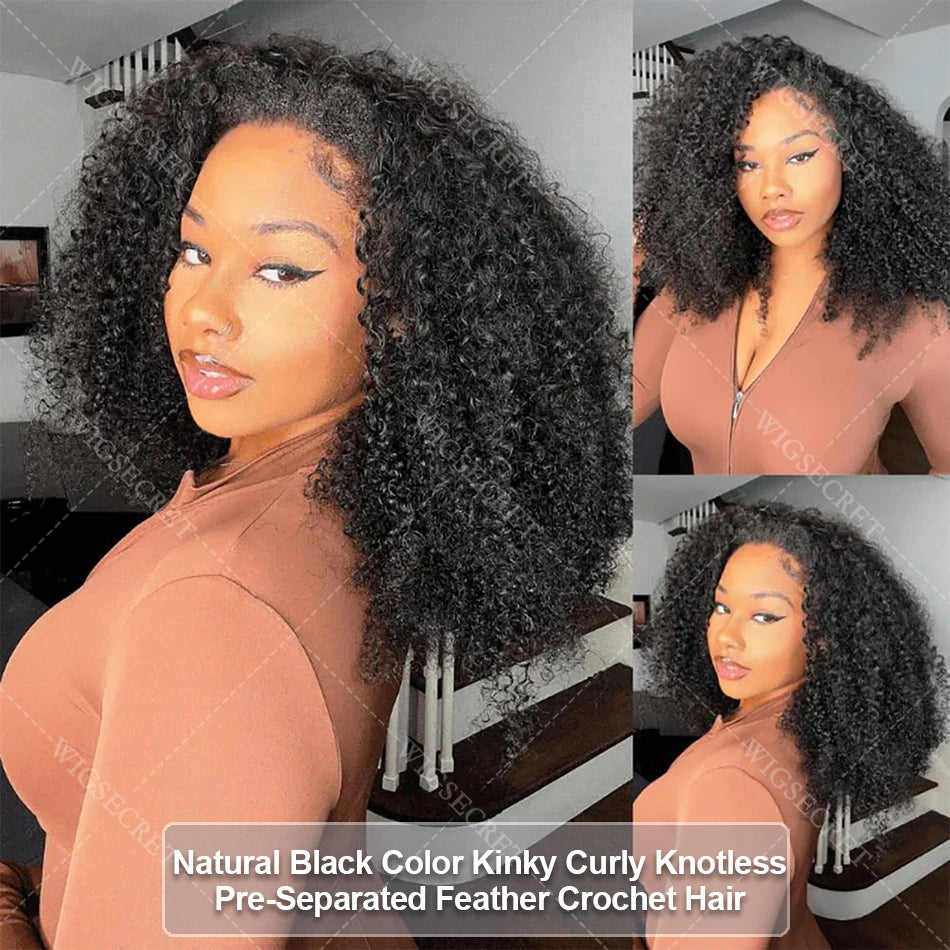 Highlight Honey Blonde Kinky Curly Human Hair Extensions For Braiding Knotless Pre-Separated Feather Crochet Human Hair Bundles