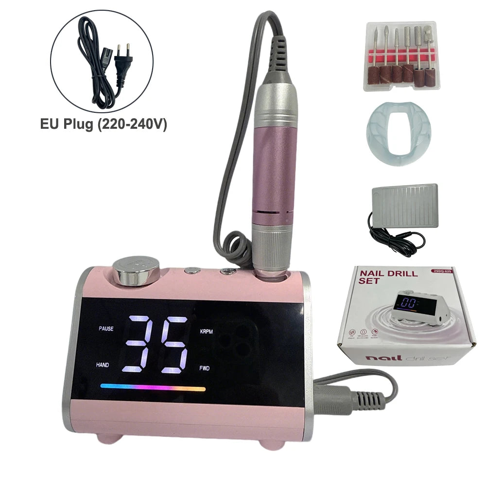 65W 35000 RPM Nail Drill Professional Manicure Machine Electric Nail Drill E-File Pedicure Equipment With Cutters Manicure Set