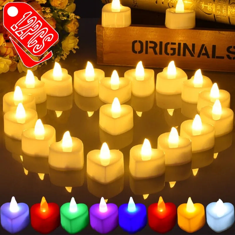 Flameless Led Candle Heart-shaped Electronic Battery-Power Tealight Candles for Home Christmas Party Wedding Decoration