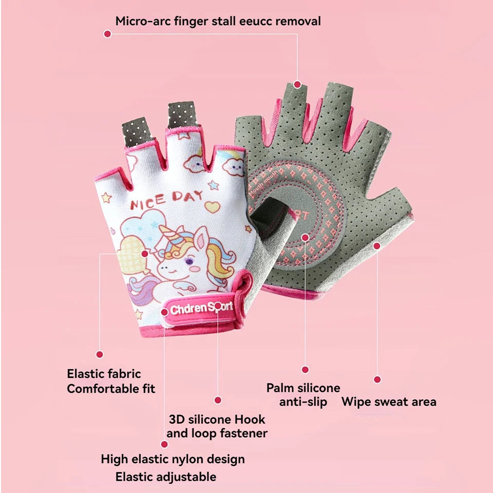 KoKossi Children's Sports Riding Gloves Half Finger Breathable Sweat Absorbing Anti Slip Boy Girl Training Exercise Protection
