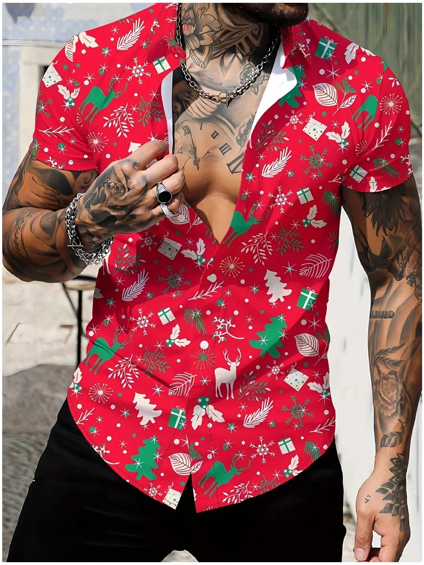 Men's Comic Christmas Graphic Hawaiian Shirt Men Women Fashion Santa Claus Shirt Short Sleeve Blouse Festive Holiday Clothing