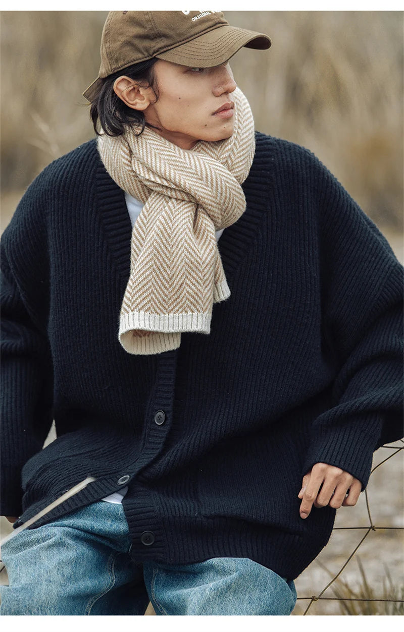 Autumn Men's Casual Textured Pockets Cardigan Y2K Vintage Streetwear V-neck Knitted Sweaters Korean Fashion Cardigans Hombre