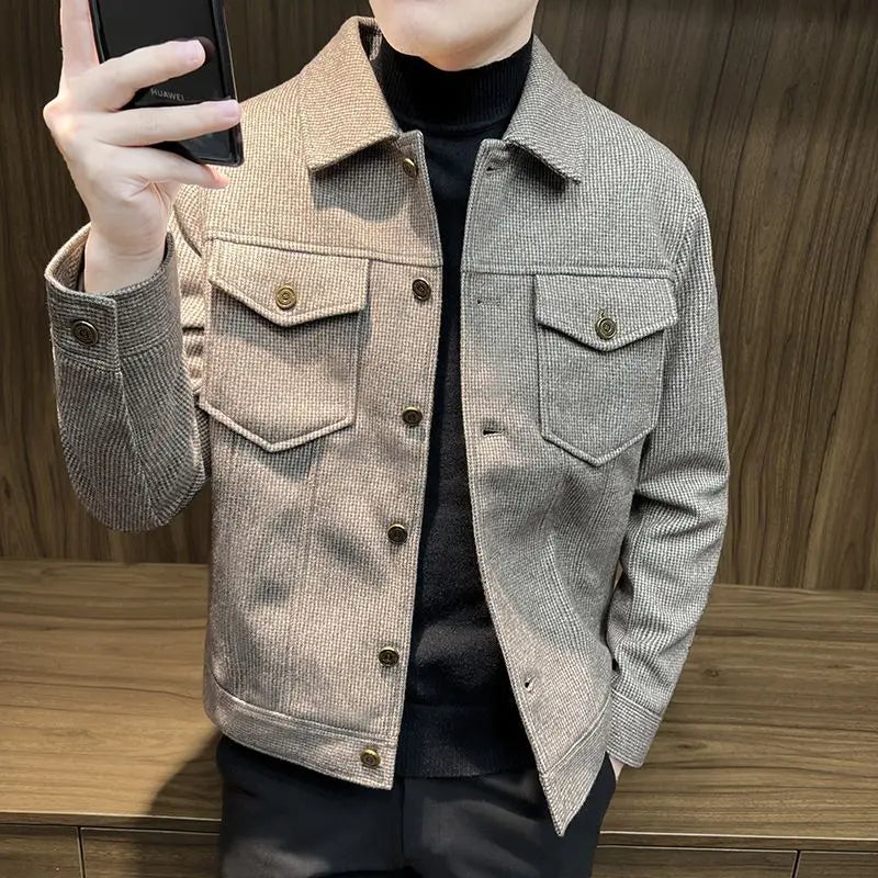 Short Woolen Jacket Men's Trendy Autumn and Winter 2025 New Plaid Jacket Versatile Coat