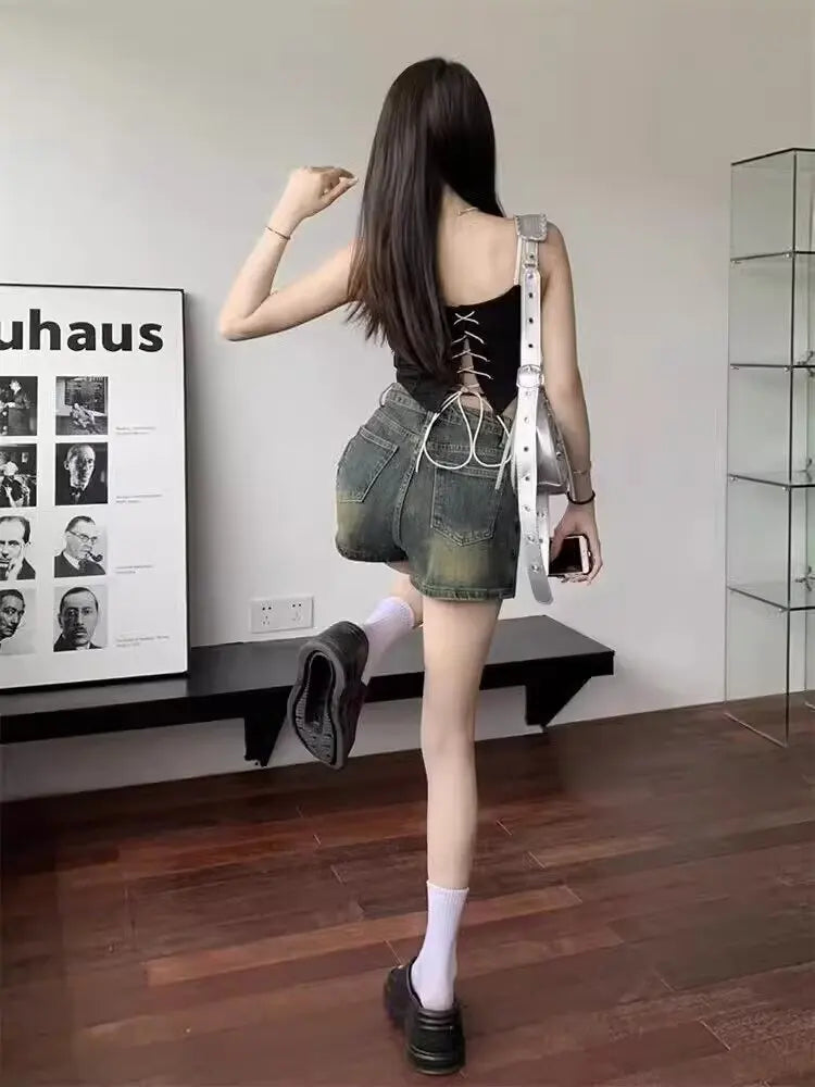 High Waist Retro Irregular Denim Skirt Pants Women's Summer New Spice Girl Versatile Short Skirt Pants