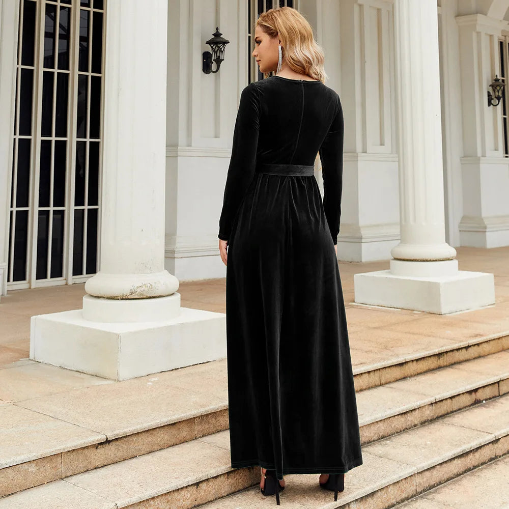 Spring 2025 Elegant Red Long Dress Velvet Solid Color Premium Formal Evening Vestidos Festa Luxo Rojo Maxi Dresses For Women