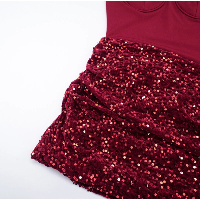 Sexy Sequin Patchwork Scarf Collar Dress Women Fashion Strapless Backless Bodycon Mini Dresses 2026 Lady Party Evening Gown
