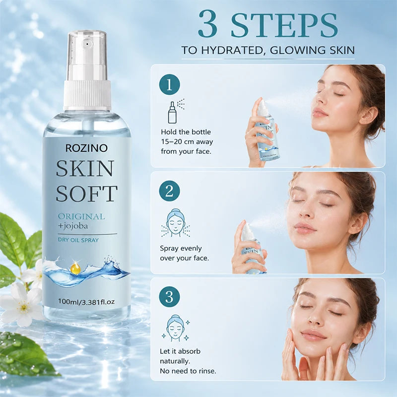 Deeply moisturizing facial care spray, anti-aging skincare, tightens and evens skin tone, smoothes wrinkles, and makes the skin look brighter