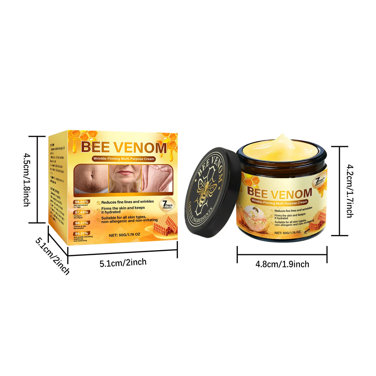 Bee Venom Firming Cream Anti-Wrinkle Lifting Face Moisturizer with Hyaluronic Acid Reduce Fine Lines Multipurpose Bee Venom Crea