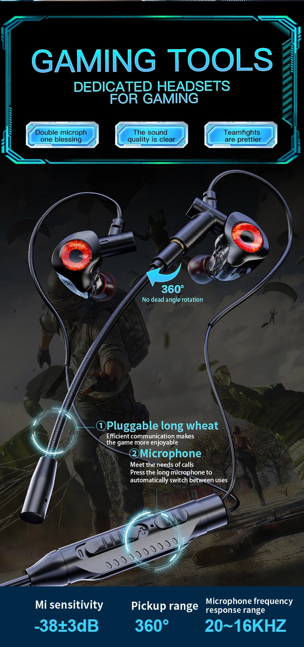 Type-c In-ear dual-mix e-sports gaming headset stereo noise reduction with microphone digital head wired headset