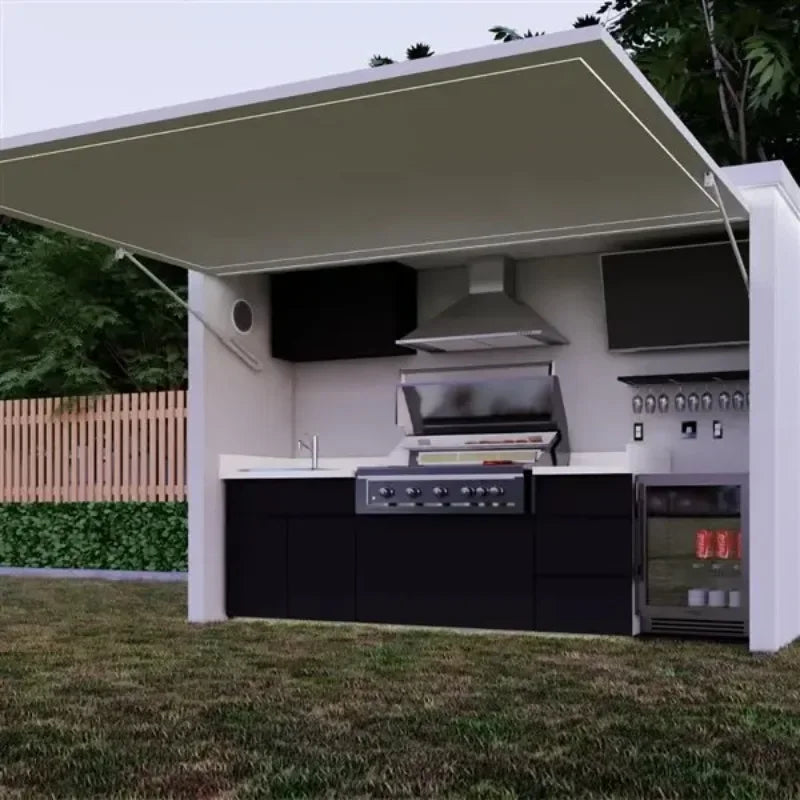 Modular Outdoor Kitchen Pod with SUS 304 Cabinets, Pre-assembled All-in-one BBQ Station for Luxury Villa Garden Customized