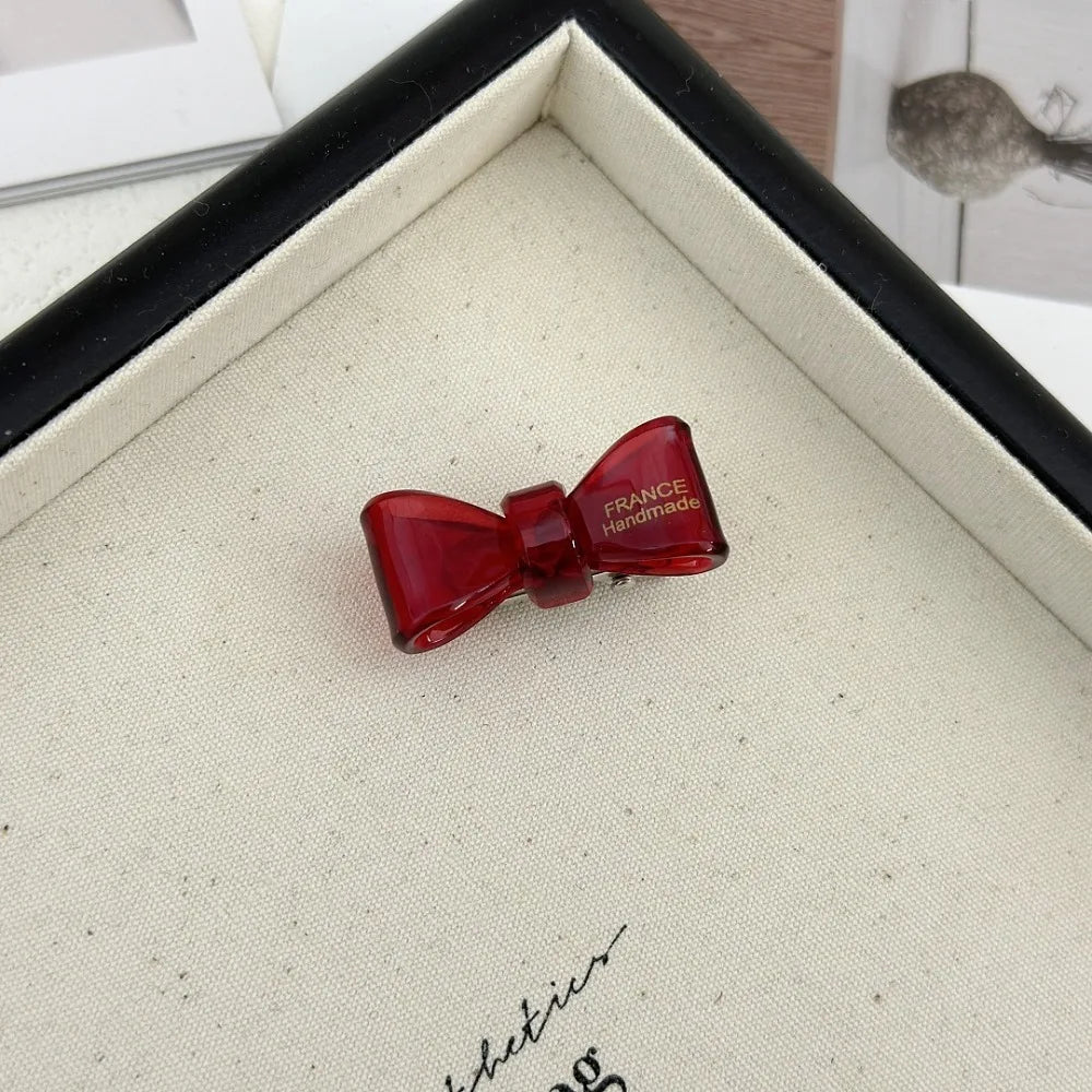 Minimalist New Acetic Acid Bow Hair Clip Transparent Cute Gold Label Mini Duckbill Clip Hairpin Side Bangs Hair Clip