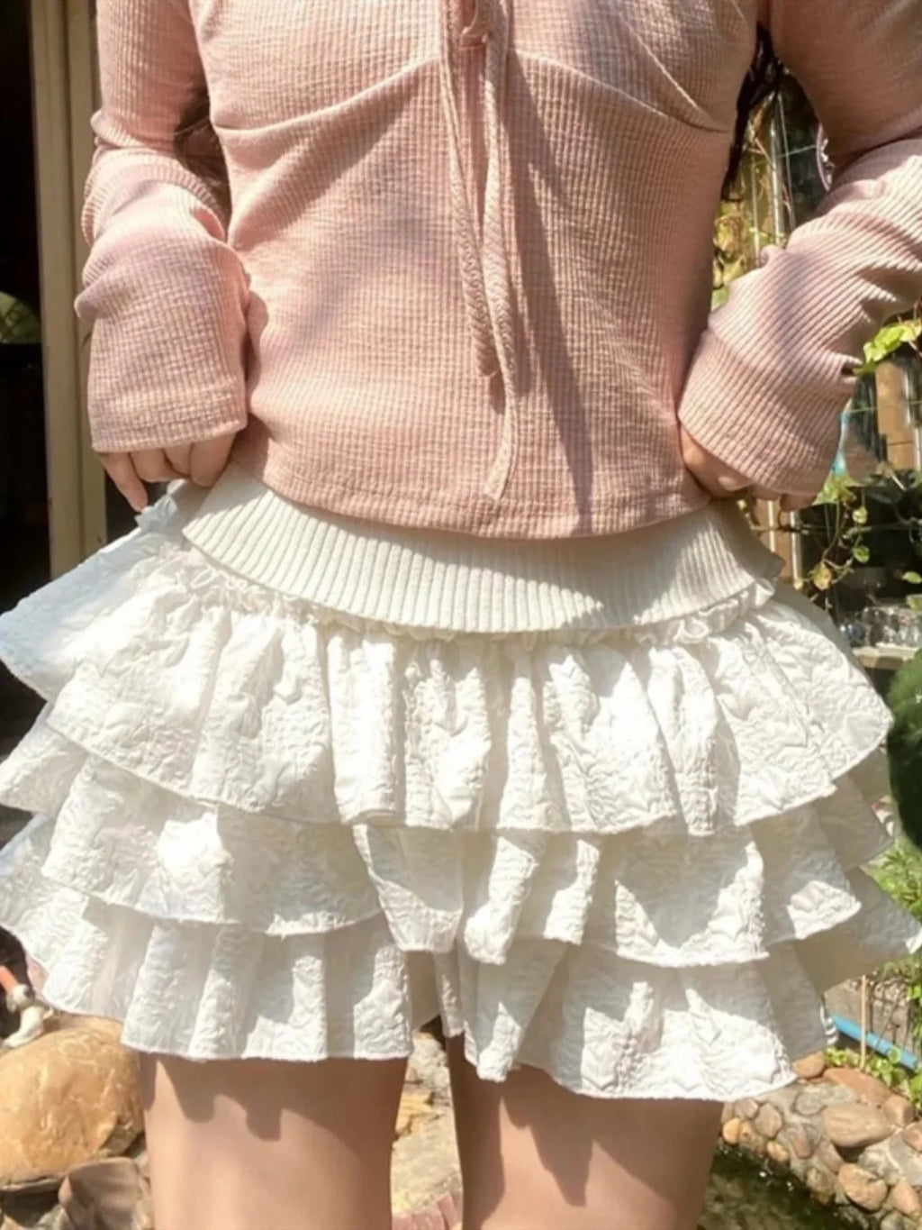 Kawaii Ball Gown Short Skirt Pleated Ruffles Layered High Waist Solid Mini Cake Skirts Lolita Girl Sweet Cute Elastic Waist  Y2K