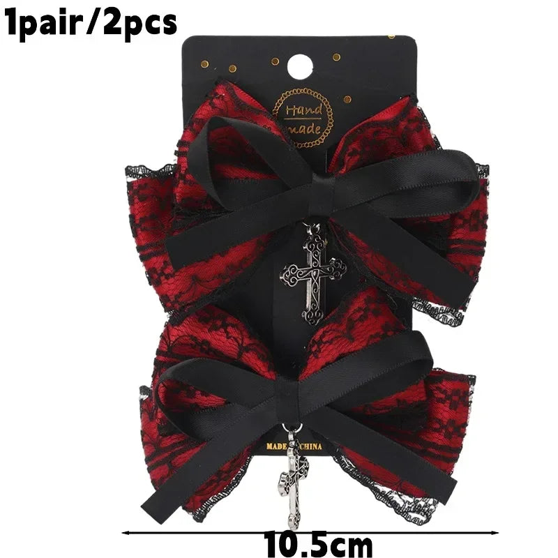 2pcs Gothic Girl's Street Exquisite Hair Accessories Fashion Bowknot Hair Clips Versatile Dressing Dark Style Bow Hair Clip 2025