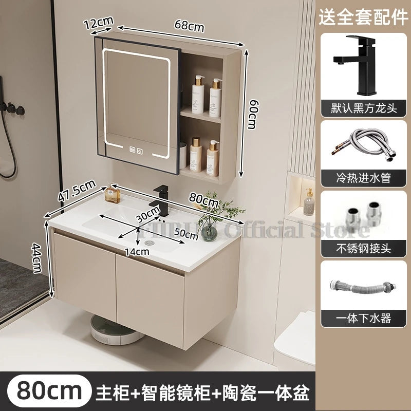 Wall Mounted Bathroom Cabinet Combination Washbasin Sink Vanity Ceramic Integrated Toilet Washbasin with Mirror CabinetFurniture