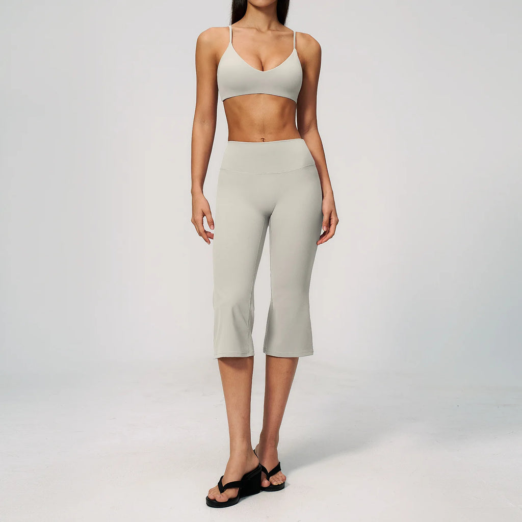 2PCS Yoga Suit Women's Tracksuits Gym Clothes Running Workout Outfits Sports Bra Middle Pants Athletic Wear Female Yoga Clothing