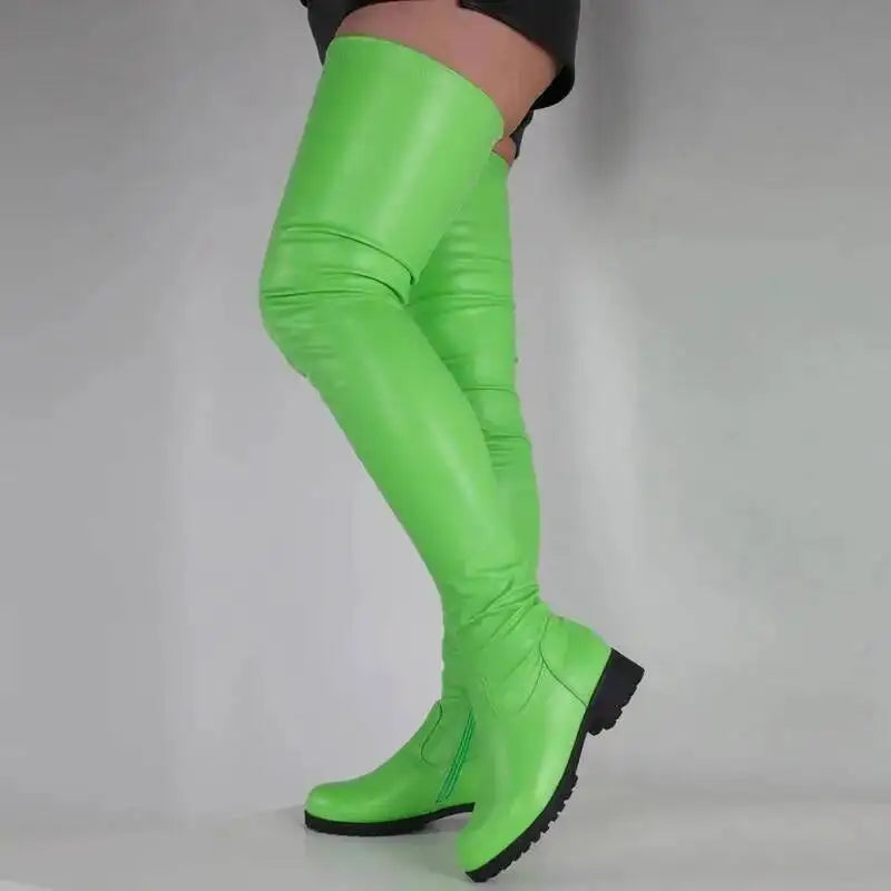 Big Size 46 Low Heels Thigh High Boots For Women Color Leg Boots Slim Boots