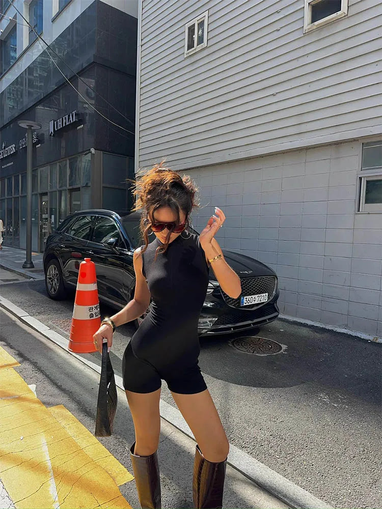 Women's Sleeveless Sports Jumpsuit High Street Invisible Zipper Romper Basic All-Match Female Playsuit for Summer 2026