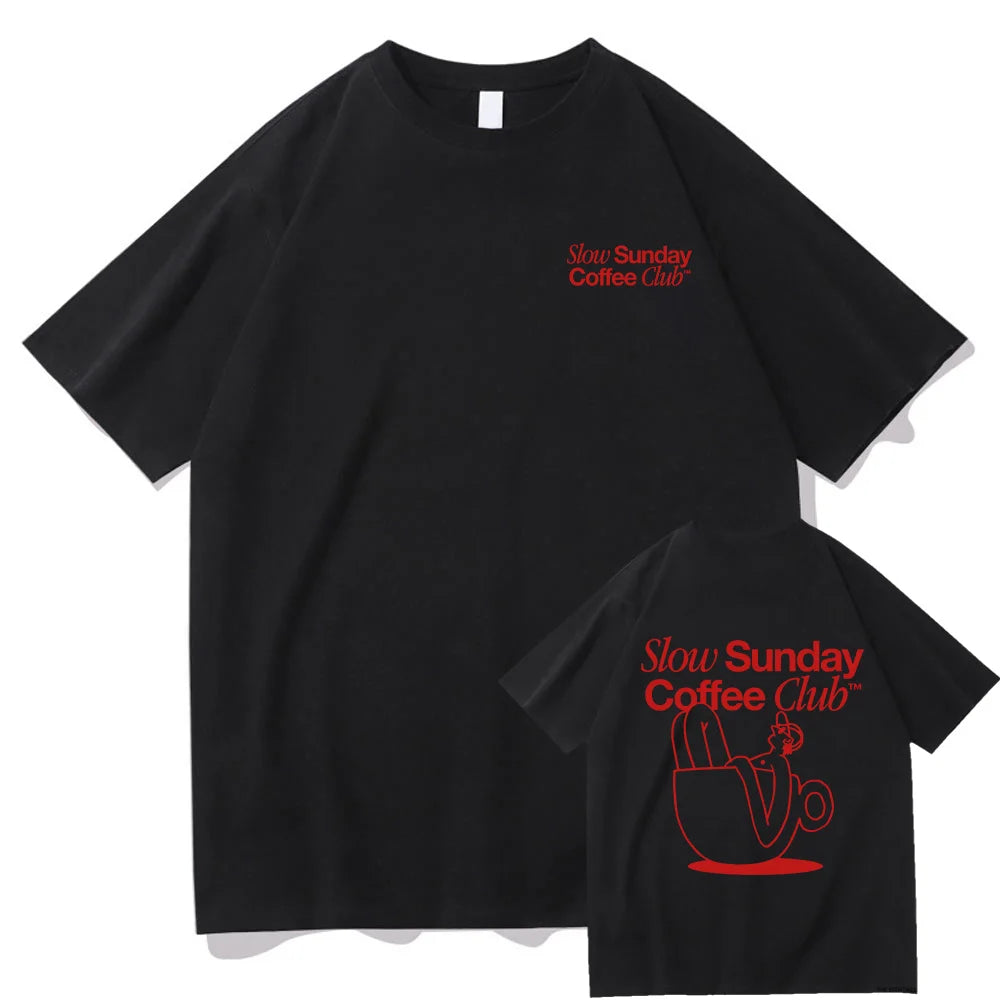 Slow Sunday Coffee Club T Shirt Men/women Harajuku Vintage Graphic Tshirt Classic Unisex High Quality Retro Cotton Tee Shirts