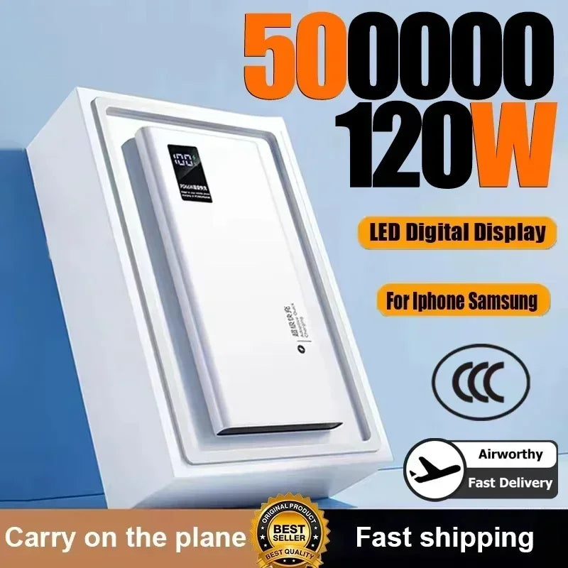 500000mAh 120W Power Bank Большая емкость Супер быстрая зарядка батареи Зарядка